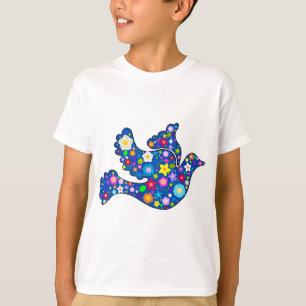 T-shirts Pomba azul da paz feita de flores decorativas