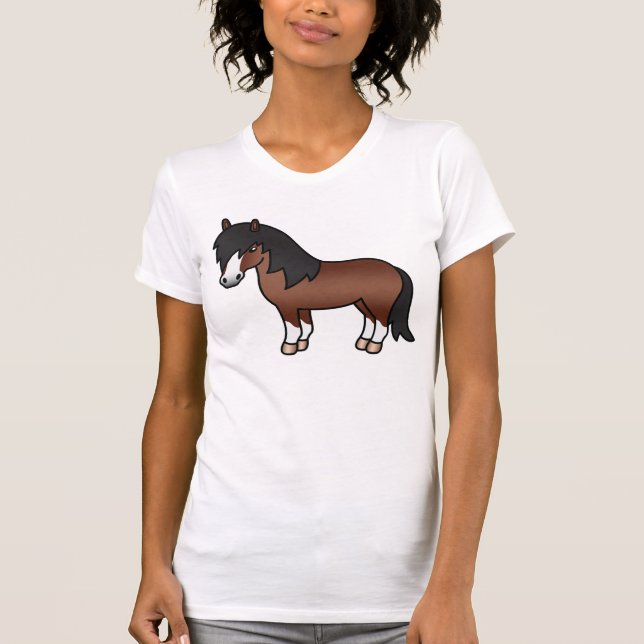 T-shirts Pônei Shetland de desenho animado marrom (Frente)