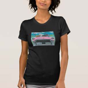 T-shirts Poodles in Pink Cadillac Retro-Impressão Mulheres