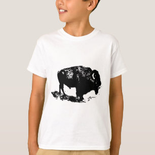 T-shirts Pop Art Black White Buffalo Bison Silhouette