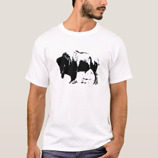 T-shirts Pop Art Black & White Buffalo Silhout (Frente)