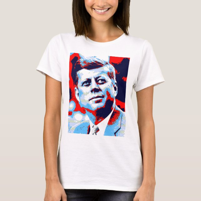 T-shirts Pop Art JFK John F. Kennedy Red Blue (Frente)