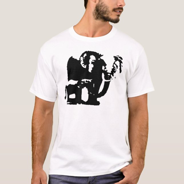 T-shirts Pop de Arte Branca Negra Bebê e Elefantes Mãe (Frente)