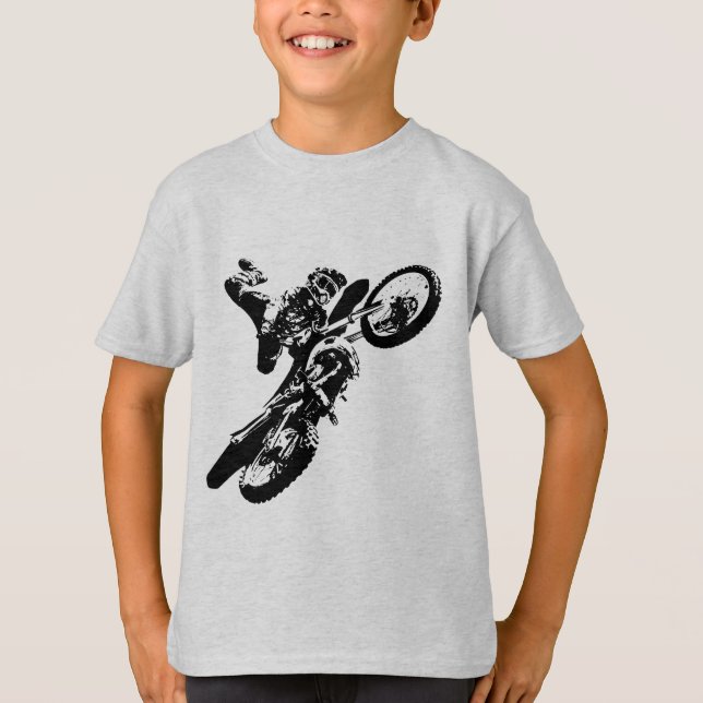 T-shirts Pop de Arte Branca Negra Motocross Motorcyesporte (Frente)