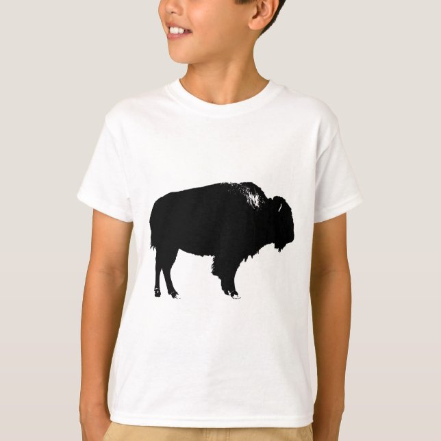 T-shirts Pop de Arte de Bison Bison Branco e Preto (Frente)