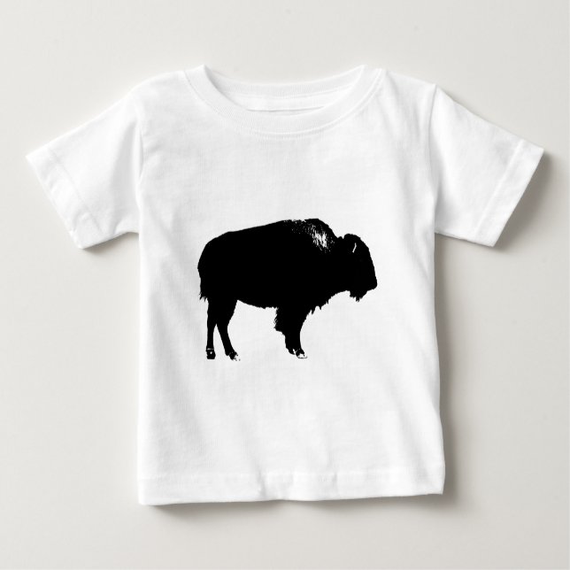T-shirts Pop de Arte de Bison Bison Branco e Preto (Frente)