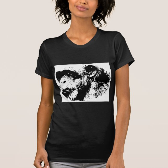 T-shirts Pop de arte em chimpanzé preto-e-branco (Frente)