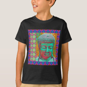 T-shirts Pop de Buddha com beiras dos retalhos no azul e no