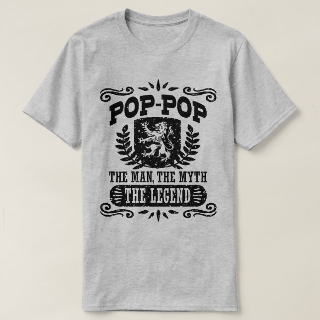 T-shirts Pop Pop do Homem O Mito A Lenda (Frente do Design)