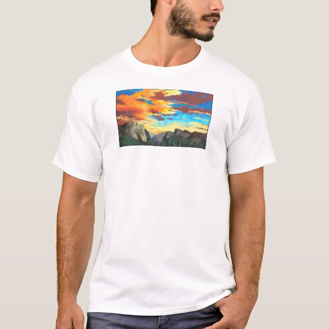 T-shirts Por do sol de Yosemite (Frente)