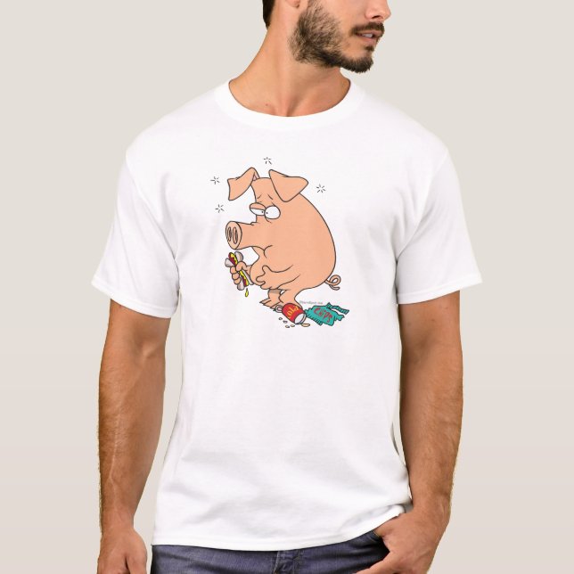 T-shirts porca encheada de comida com dor de barriga (Frente)
