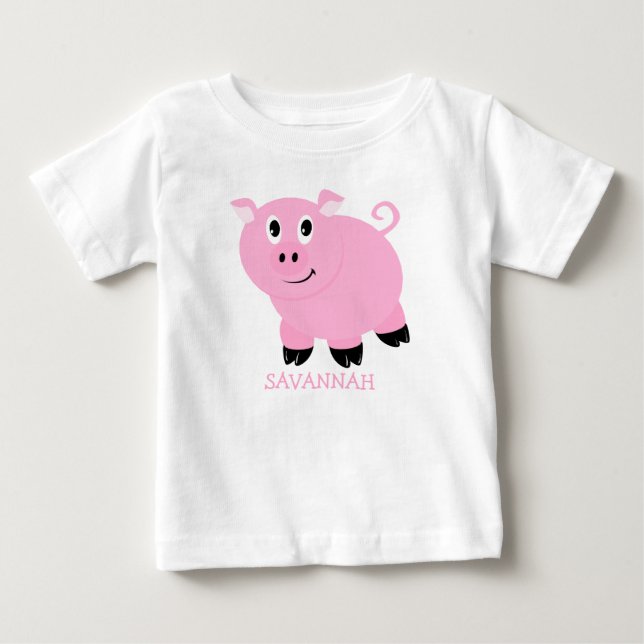 T-shirts Porcas Pequenas Cor-de-Rosa Fofas Personalizadas (Frente)