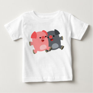T-shirts Porcos de desenho brancos, pretos e brancos
