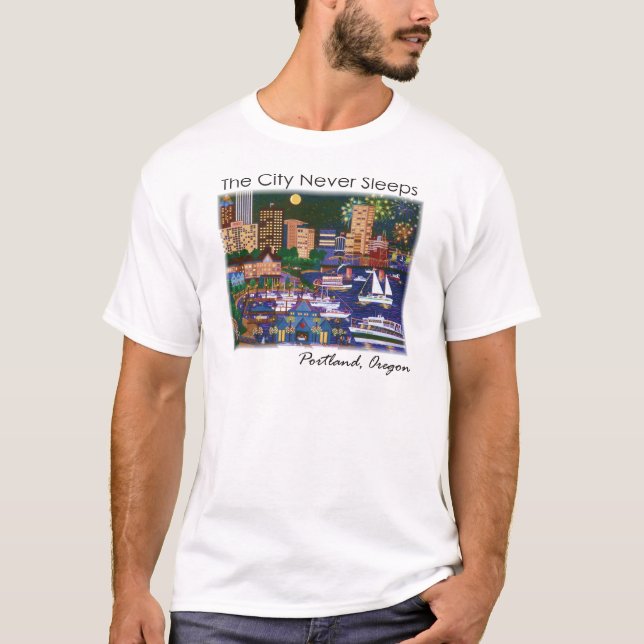 T-shirts Portland Oregon à Noite (Frente)