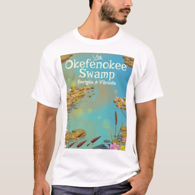 T-shirts Poster de viagens de desenho do Okefenokee Swamp (Frente)