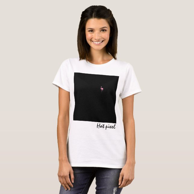 T-shirts Praça negra com um pixel quente flamingo engraçado (Frente Completa)