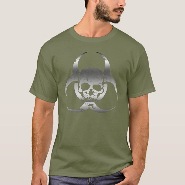 T-shirts Prata e Cinza Biohazard e Caveira (Frente)
