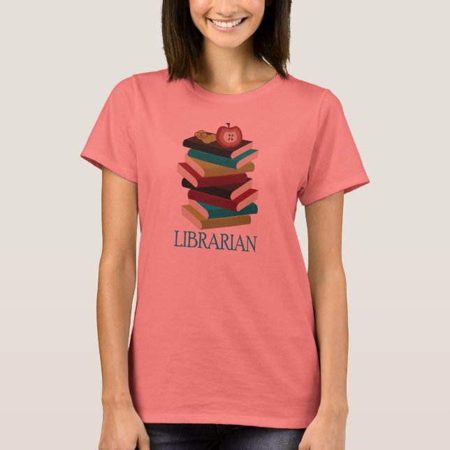 T-shirts Presente da Bibliotecária da Pilha de Livros em Cu (Frente)