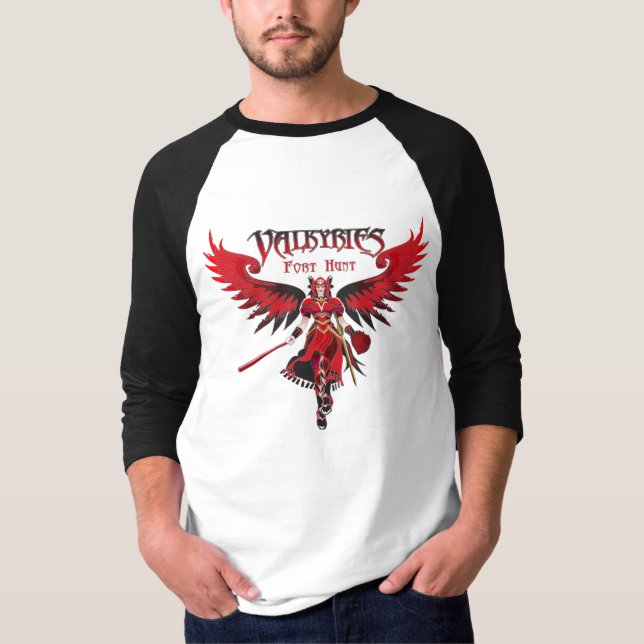 T-shirts Preto do Raglan de Valkyries (Frente)