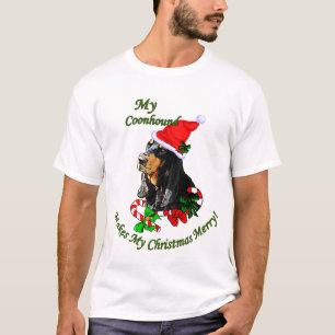 T-shirts Preto e presentes do Natal do Coonhound de Tan