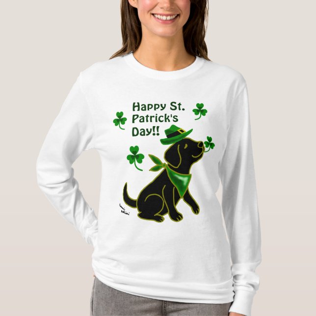 T-shirts Preto Labrador do dia de St Patrick (Frente)