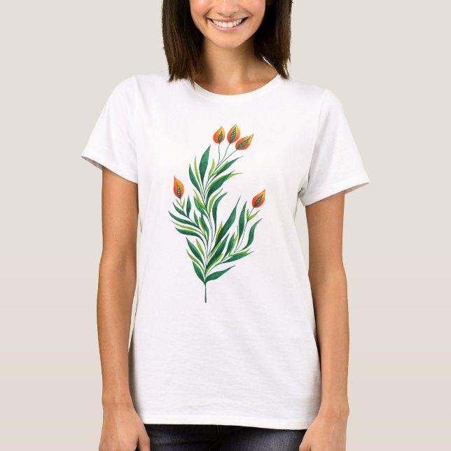 T-shirts Primavera de Arte Botânica abstrato (Frente)