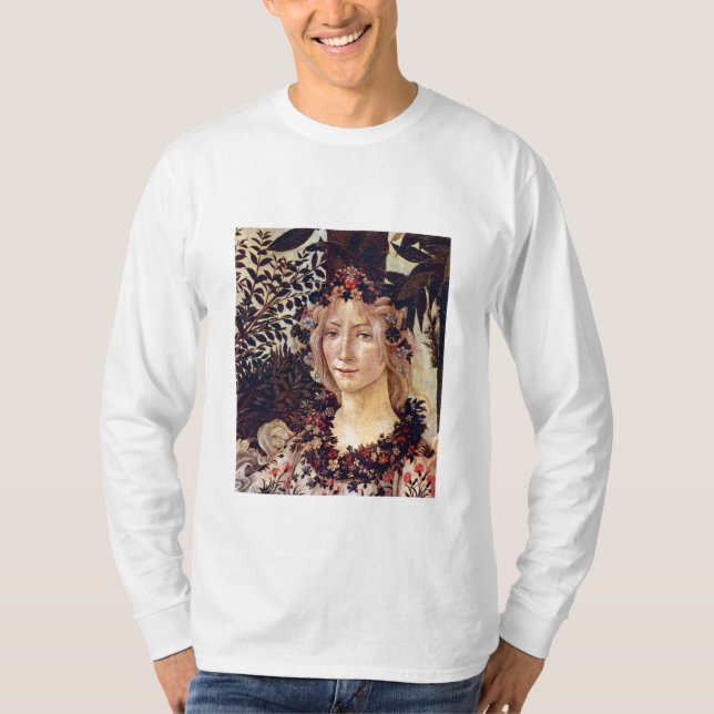 T-shirts Primavera, flora do detalhe, Botticelli C. 1482 (Frente)