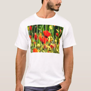 T-shirts Primavera Poppies E Pintura Da Flor De Prados