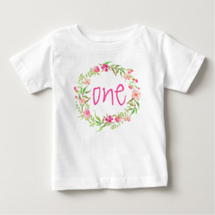 T-shirts primeiro aniversario Baby Girl Watercolor