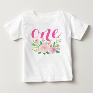 T-shirts primeiro aniversario Baby Girl Watercolor Floral