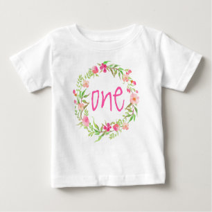 T-shirts primeiro aniversario Baby Girl Watercolor Floral W