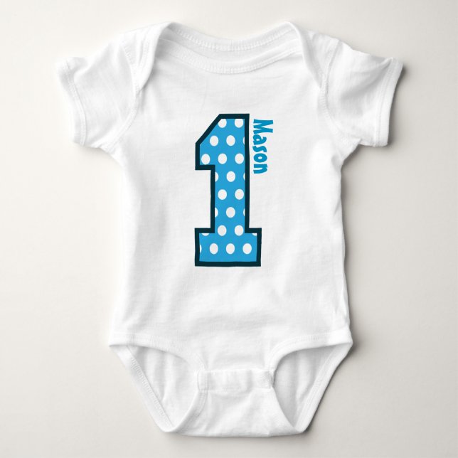 T-shirts primeiro aniversario Boy Blue Bolinhas com um ano  (Frente)