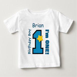 T-shirts primeiro aniversario Boy BLUE One Year Custom Name