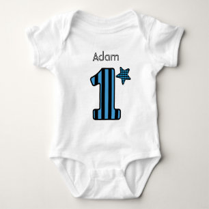 T-shirts primeiro aniversario Boy BLUE STRIPES Nome persona
