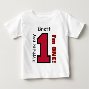 T-shirts primeiro aniversario Boy RED One Year Custom Name 