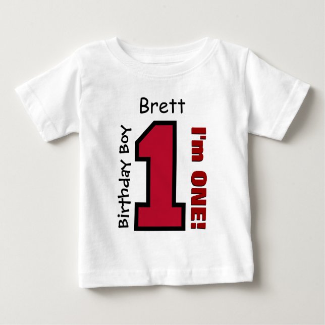 T-shirts primeiro aniversario Boy RED One Year Custom Name  (Frente)