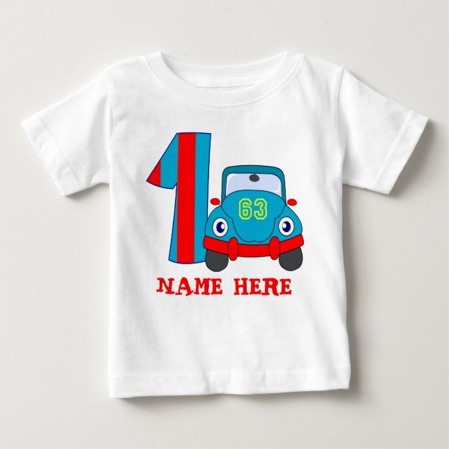 T-shirts primeiro aniversário, carro bonito (Frente)