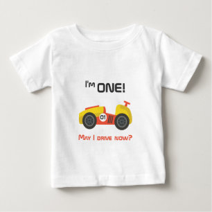 T-shirts Primeiro Aniversário, Carro de Corrida, Texto Dive