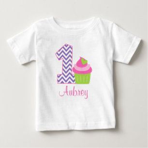 T-shirts Primeiro aniversario de Cupcake rosa personalizado