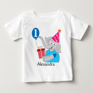 T-shirts Primeiro Aniversário de Elefante com Balão