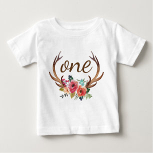 T-shirts primeiro aniversario Floral Deer Horn Personalizad