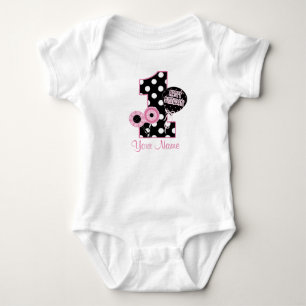 T-shirts Primeiro Aniversário Meninas Rosa Negra Preta-Pers