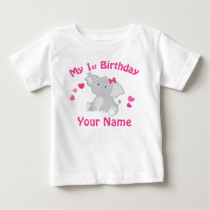 T-shirts primeiro aniversario Moça Elefante Personalizada C