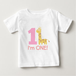 T-shirts Primeiro Aniversário, Sou Um, Girafa Fofa