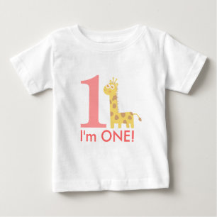T-shirts Primeiro Aniversário, Sou Um, Girafa Fofa