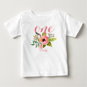 T-shirts primeiro aniversario Watercolor Floral Personaliza