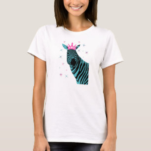 T-shirts Princesa da zebra no Aqua com coroa cor-de-rosa