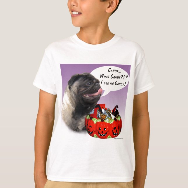 T-shirts Pug (camisa) Halloween Candy (Frente)