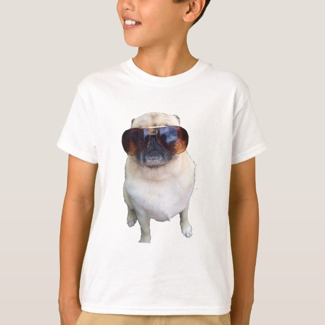T-shirts Pug com óculos de sol (Frente)