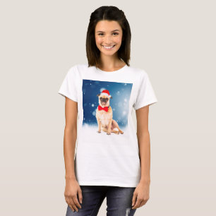 T-shirts Pug com Papai Noel de Natal